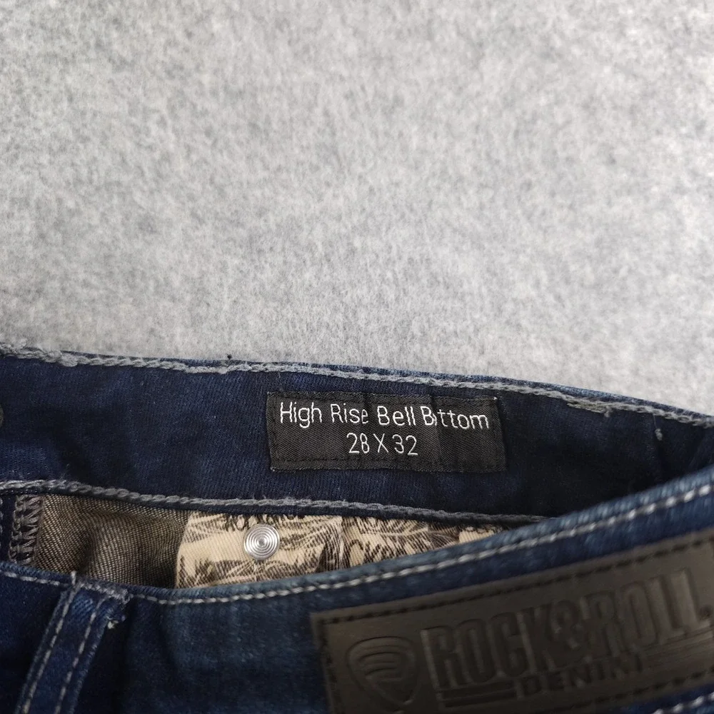 Rock & Roll Denim High Rise Bell Bottom Jeans Women's 28x32 Blue Dark Wash